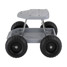 Gardeon Rolling Garden Cart Seat with Tool Tray, 440lbs Capacity, All-Terrain Wheels, Steel Frame, Grey/Black