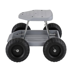 Gardeon Rolling Garden Cart Seat with Tool Tray, 440lbs Capacity, All-Terrain Wheels, Steel Frame, Grey/Black