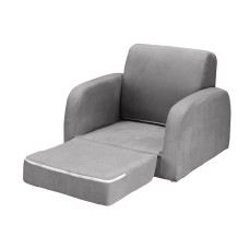 Keezi Kids 2-Seater Sofa: Flip Open Couch Lounger, Timber Structure, High-Density Foam, Removable Cover, Grey, 3+ Years