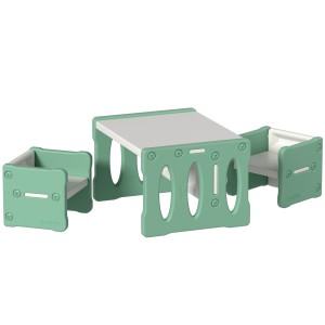 Keezi 3PCS Kids Table and Chairs Set, HDPE, Multipurpose, Durable, Lightweight, Easy to Assemble, Ages 3+, Green