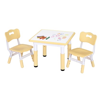 Keezi Kids Table and 2 Chairs Set Height Adjustable Graffiti Draw on Desktop Yellow for Ages 3-8 Play