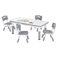 Keezi Kids Adjustable Table and 4 Chairs Set Height Adjustable Draw on Desktop Grey White 3+ yrs Comfortable
