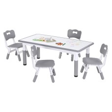 Keezi Kids Adjustable Table and 4 Chairs Set Height Adjustable Draw on Desktop Grey White 3+ yrs Comfortable