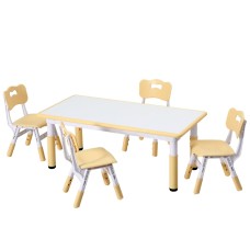 Keezi Kids Table and 4 Chairs Set with Draw-On Tabletop, Height Adjustable, Non-Toxic PP, Yellow and White, Ages 3+