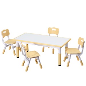 Keezi Kids Table and 4 Chairs Set with Draw-On Tabletop, Height Adjustable, Non-Toxic PP, Yellow and White, Ages 3+
