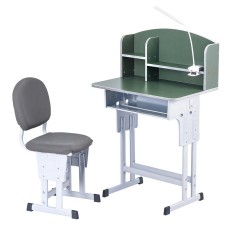 Keezi Kids Adjustable Ergonomic Study Desk & Chair Set with LED Lamp, Metal Drawer, Green - Height Adjustable 64-76cm