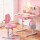 Keezi Kids Ergonomic Pink Study Desk & Chair Set with Adjustable Height, LED Lamp, Tiltable Table, Storage Drawer