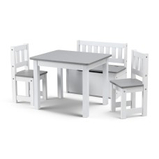 Keezi 2 in 1 Kids Activity Table Set with Storage Bench & 2 Chairs, MDF & Particle Board, Grey, Ideal for Play & Crafts