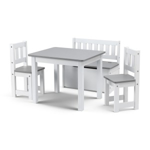 Keezi 2 in 1 Kids Activity Table Set with Storage Bench & 2 Chairs, MDF & Particle Board, Grey, Ideal for Play & Crafts