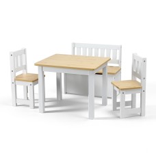 Keezi 2-in-1 Kids Table Set: White/Natural MDF, Includes Storage Bench & 2 Chairs, Ideal for Play, Craft & Learning