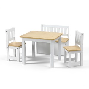 Keezi 2-in-1 Kids Table Set: White/Natural MDF, Includes Storage Bench & 2 Chairs, Ideal for Play, Craft & Learning