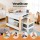 Keezi 4-in-1 Kids Table Set: Natural Wood Activity Table w/ Bookcase, Storage & Reversible Blackboard/Whiteboard