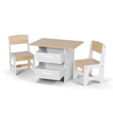 Keezi Kids Wooden Table & 2 Chairs Set with Storage Drawers, Ideal for Crafts, Reading & Play, Natural Finish, Ages 3+