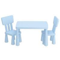 Keezi Kids Table and 2 Chairs Set Blue, Non-Toxic PP, Sturdy, Easy Clean, Ages 3+, 75x52.5x49cm, Indoor