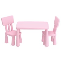 Keezi Kids Table and 2 Chairs Set Pink, Non-Toxic PP, Sturdy, Smooth Edges, Ages 3+, 75x52.5x49cm,