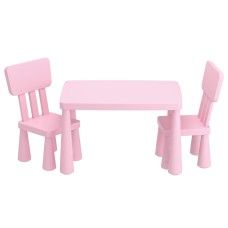 Keezi Kids Table and 2 Chairs Set Pink, Non-Toxic PP, Sturdy, Smooth Edges, Ages 3+, 75x52.5x49cm,
