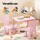Keezi Kids Table and 2 Chairs Set Pink, Non-Toxic PP, Sturdy, Smooth Edges, Ages 3+, 75x52.5x49cm,