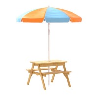 Keezi Kids Outdoor Wooden Picnic Table Set with Adjustable Umbrella, Sand Pit, and Storage - Safe, Durable, Fun!