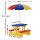 Keezi Kids Outdoor Table & Chairs Set with Adjustable Umbrella, Multicoloured Plastic, for Ages 3-6, Indoor/Outdoor Fun