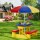 Keezi Kids Outdoor Table & Chairs Set with Adjustable Umbrella, Multicoloured Plastic, for Ages 3-6, Indoor/Outdoor Fun
