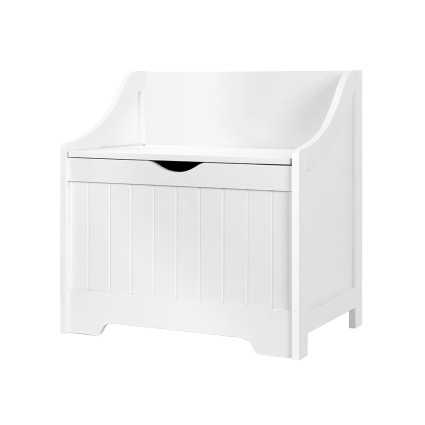 Keezi Kids Toy Box & Bench - MDF, Soft Close Hinges, Safe Corners, 53x34x32.5cm Storage Organiser for Playroom, White