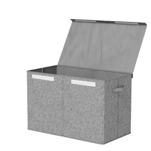 Keezi Large Grey Toy Box Chest with Flip-Top Lid, Collapsible Linen Organiser, 83L Storage, No Assembly Required