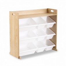 Keezi Kids Wooden Toy Box Organiser - 9 Bins, 4-Tier Bookshelf, Anti-Tip, Rounded Edges, 73x85x38cm, White Keezi Kids Wooden Toy Box Organiser - 9 Bins, 4-Tier Bookshelf, Anti-Tip, Rounded Edges, 73x85x38cm, White