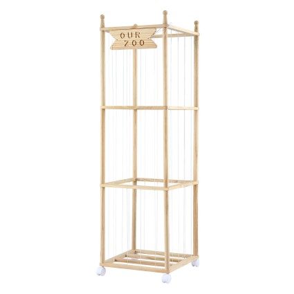 Keezi 135cm Wooden Stuffed Animal Storage Tower with Wheels Elastic Cords Natural Pine Organiser (Tall)