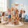 Keezi 135cm Wooden Stuffed Animal Storage Tower with Wheels Elastic Cords Natural Pine Organiser (Tall)
