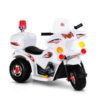 RIGO Kids 6V Electric Ride On Police Motorcycle – White, Realistic Controls, Music, Siren, Anti-Slip Tyres, 3-4km/h