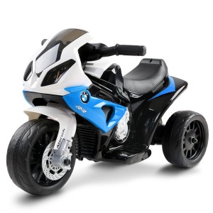 Rigo Kids Electric Ride On Police Motorcycle - Licenced BMW S1000RR, Blue, 3-Wheel, Anti-Slip Tyres, 3km/h Speed