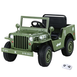 Rigo Kids 12V Electric Jeep: Military-Inspired Olive Ride-On with Remote, Music, Lights & Safety Features for Ages 3+