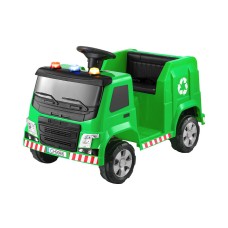 Rigo 12V Kids Ride On Garbage Truck - Green, Police Lights, Remote Control, Keyless Start, Safety Belt, 3+ Years, 30kg