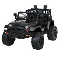 Rigo Kids 12V Black Electric Jeep Ride-On Car with Remote, Safety Belt, Twin Motors, Music & LED Lights, Ages 3+