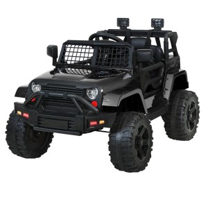 Rigo Kids 12V Black Electric Jeep Ride-On Car with Remote, Safety Belt, Twin Motors, Music & LED Lights, Ages 3+