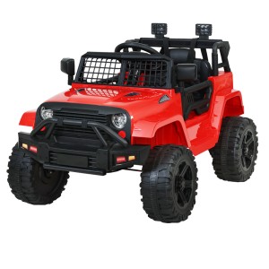Rigo Kids 12V Electric Ride On Jeep Car – Red, Remote Control, Safety Belt, Music, 4-Wheel Suspension, Ages 3+