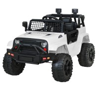 Rigo Kids Electric Ride-On Jeep Toy Car, 12V, White - Remote Control, Safety Belt, Twin Motors, Music, Ages 3+