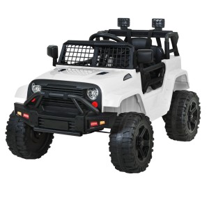 Rigo Kids Electric Ride-On Jeep Toy Car, 12V, White - Remote Control, Safety Belt, Twin Motors, Music, Ages 3+