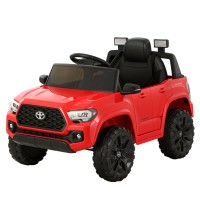 Rigo Toyota Tacoma Kids Electric Ride-On Car 12V, Remote Control, Red - Off-Road Jeep Toy with Safety Belt & MP3 Music