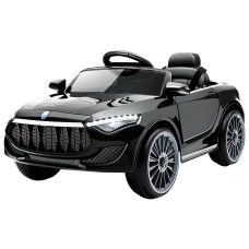 RIGO Kids 12V Electric Ride On Car - Maserati-Inspired Toy with Remote, Music, Safety Belt, Black Finish, Ages 3+