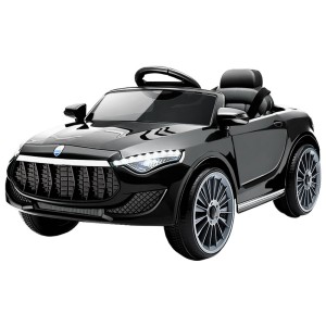 RIGO Kids 12V Electric Ride On Car - Maserati-Inspired Toy with Remote, Music, Safety Belt, Black Finish, Ages 3+