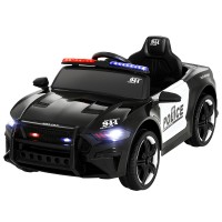 Rigo Kids 12V Electric Ride On Police Car - Black, Battery Powered, Remote Control, Safety Seat Belt, Ages 3+