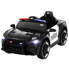 Rigo Kids 12V Electric Ride On Police Car - Black, Battery Powered, Remote Control, Safety Seat Belt, Ages 3+