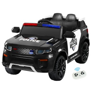 Rigo Kids Electric Ride On Patrol Police Car - Black, Remote Control, Music, Horn, Safe & Fun, 3-5km/h, 3+ Years