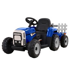 Rigo 12V Kids Electric Ride-On Tractor, Blue, with Music, USB, LED Lights, Anti-Slip Tyres, Safety Belt, Ages 3+