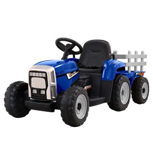 Rigo 12V Kids Electric Ride-On Tractor, Blue, with Music, USB, LED Lights, Anti-Slip Tyres, Safety Belt, Ages 3+
