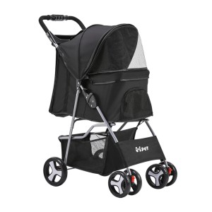 i.Pet 4 Wheel Pet Stroller, Black - Sturdy, Breathable with Mesh Screens, EVA Wheels, 600D Oxford, Easy One-Step Fold