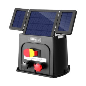 Giantz 8km Solar Electric Fence Energiser 0.3J PET Laminated Foldable Panel IP54 Waterproof for Livestock & Farm
