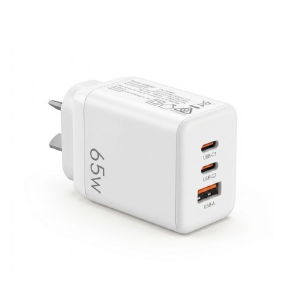 Devanti 65W USB C Fast Charger 3-Port PD Wall Adaptor White Dual USB-C USB-A AU Plug 65W PD Charger 3-Port