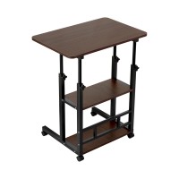 Artiss Height Adjustable Mobile Laptop Desk, 60CM, Steel Frame, Walnut/Black, Ergonomic Workstation with Shelves
